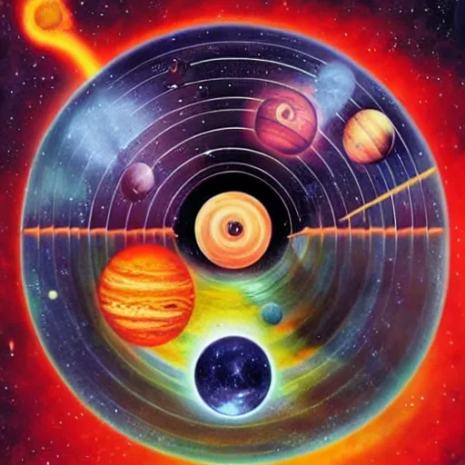 Image similar to planets in space, poster, album art, cover art, fantasy, queen, journey, starship band