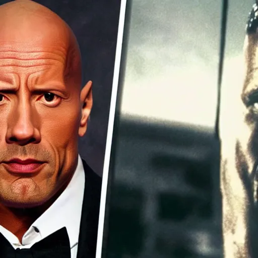 Image similar to dwayne johnson as bruce willis in diehard movie, cinematic, his face like want tell he tired of this