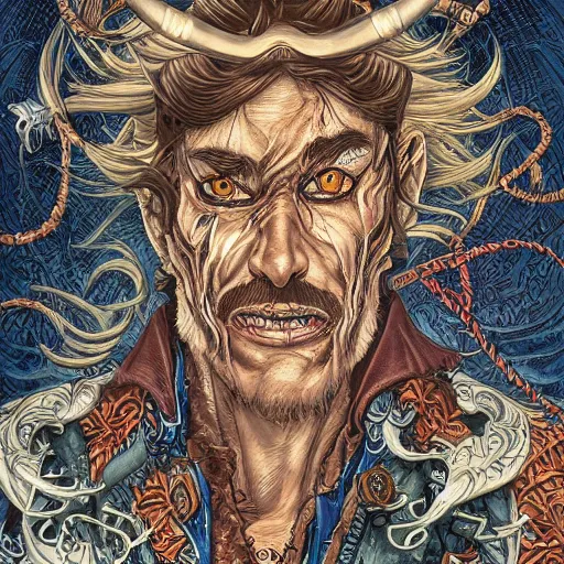 Image similar to portrait closeup of crazy captain hook, galleons around, symmetrical!!!, hyper detailed, by yoichi hatakenaka, masamune shirow, josan gonzales and dan mumford, ayami kojima, takato yamamoto, barclay shaw, karol bak, yukito kishiro