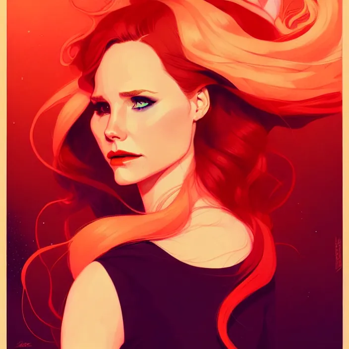 Image similar to style artgerm, joshua middleton, conrad roset, beautiful kristen bell with dark red dress, very long orange hair, symmetrical face, symmetrical eyes, fire powers fire swirling, detailed, volcano setting, cinematic lighting