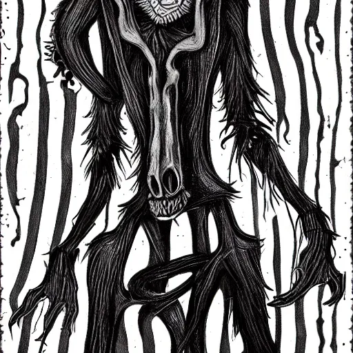 Prompt: dark art cartoon grunge drawing of a dobermann by tim burton - loony toons style, horror theme, detailed, elegant, intricate, trending on art station