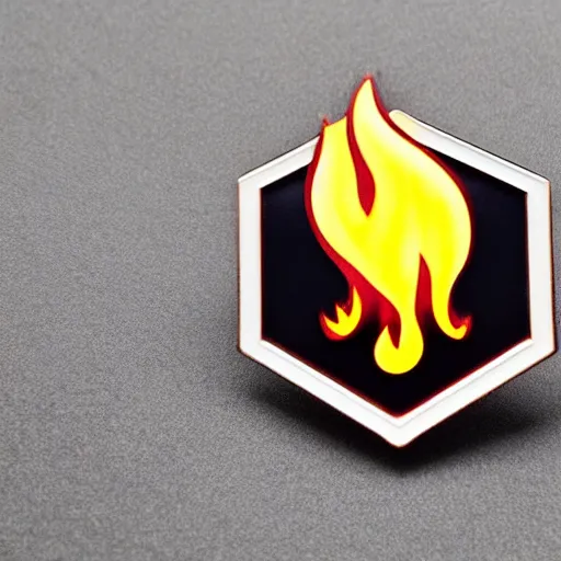 Image similar to a photo of clean 2 d graphic fire flames warning label enamel pin, beautiful cinematic light, behance