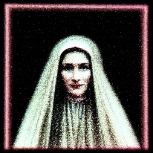 Image similar to vhs static overlay of marian apparition, vhs, 1 9 9 0, highly realistic, highly detailed, vhs noise static, black and white, vhs glitch