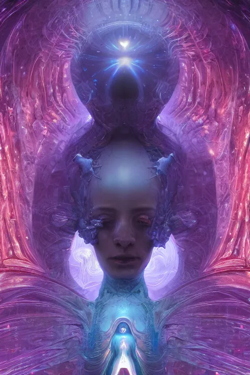 Image similar to heartbreaking portrait of cosmic angel queen at the entrance of a stunning stargate - portal to the unknown universe by wayne barlowe, james jean, yoji shinkawa, yoshitaka amano, craig mullins, sense of wonder, intricate beautiful cosmic opal filigree details, 8 k octane render, cinematic lighting,