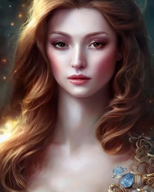 Image similar to a beautiful female, 8 k, hyperrealistic, hyperdetailed, fantasy portrait by laura sava