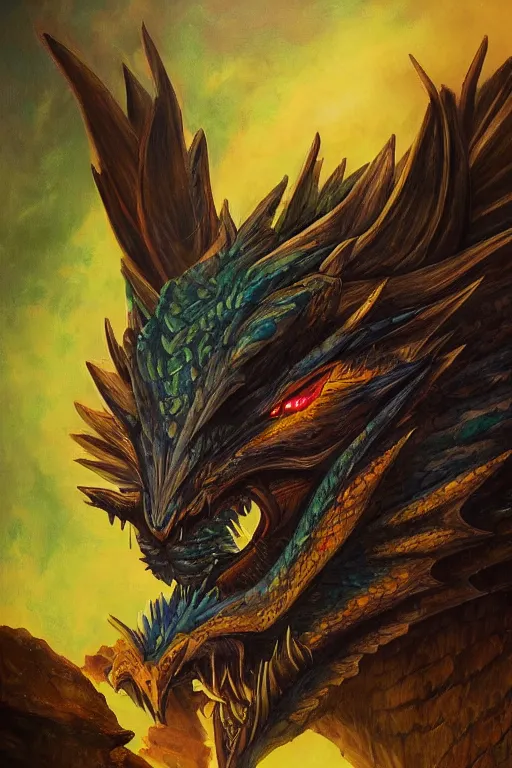 Image similar to oil portrait of rainbowtail the dragon, epic, cinematic, highly detailed