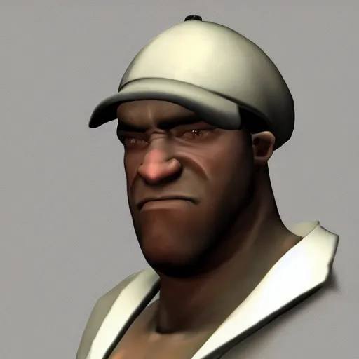 Image similar to realistic heavy from tf 2 staring at camera, creepily, tight shot