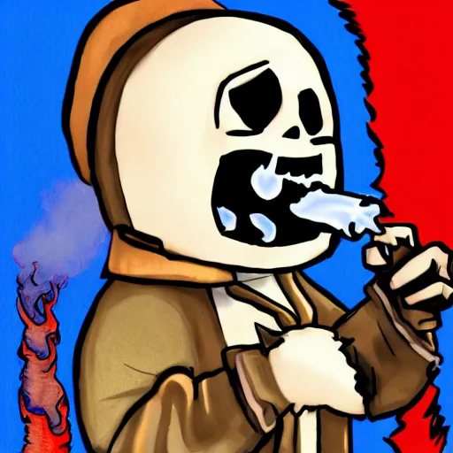 Prompt: Sans from Undertale smoking these meats, Drawn by a 1st grader