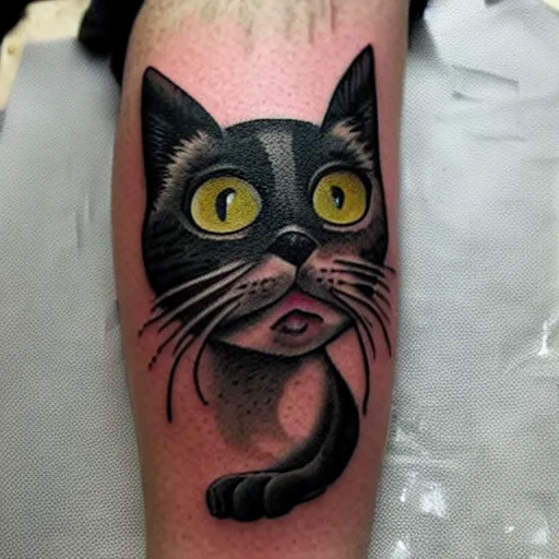 Image similar to a tattoo of a silly cat