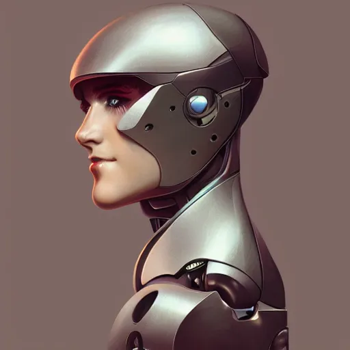 Image similar to headshot of humanoid robot from ex machina, artstation, artgerm, greg rutkowski, alphonse mucha, cgsociety