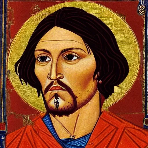 Prompt: A detailed portrait of Johnny Depp, 7th century byzantine iconography, historical