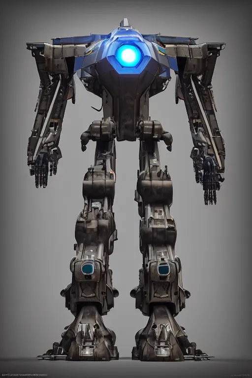 Image similar to “ mecha in war thunder game. front on, symmetrical. industrial design. good design award, innovative product concepts, most respected design, amazing depth, glowing, 3 d octane cycle unreal engine 5, volumetric lighting, cinematic lighting, cgstation artstation concept art ”