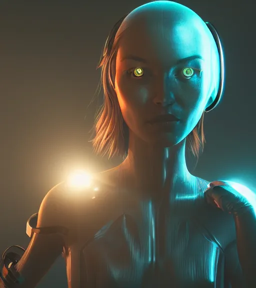 Image similar to a cyberpunk woman with shining sphere in neck, hyperrealistic, cyber world, ambient lighting, concept art, hyper - detailed, smooth, octane, ray tracing, cinematic, high quality