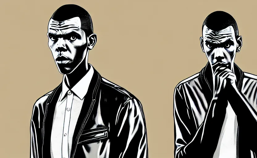 Image similar to Stromae in GTA V loading screen by Stephen Bliss, outline, centered, covert art, GTA