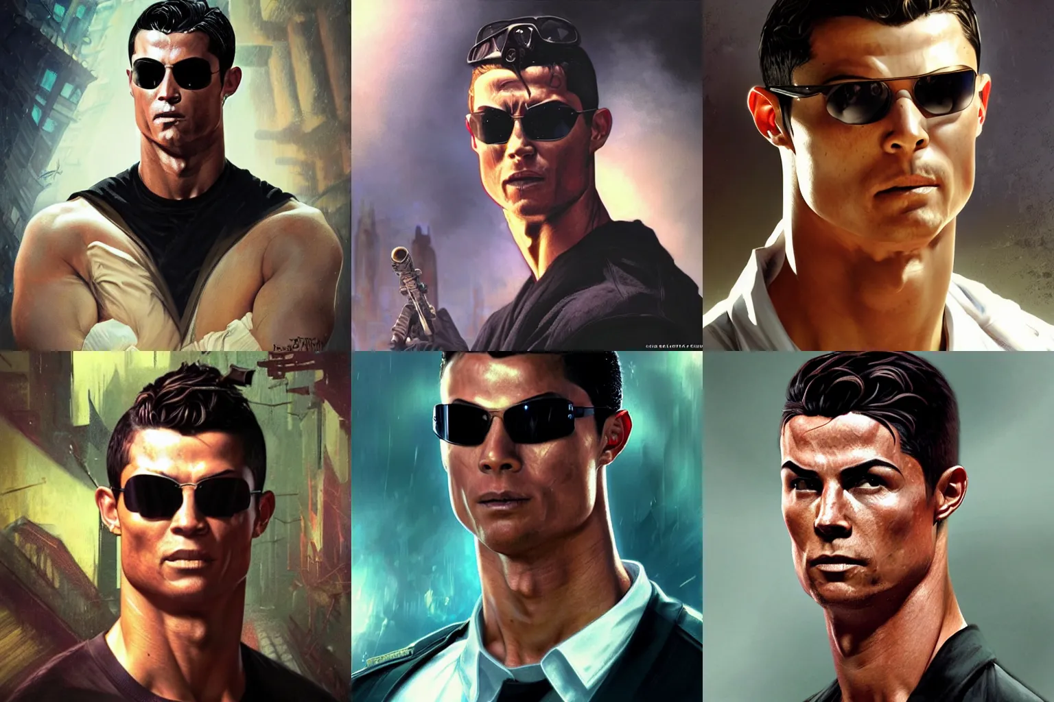 Prompt: cristiano Ronaldo the Matrix movie character, highly detailed, digital fantasy character, painted portrait, artstation, concept art, hard focus, illustrations, works by Artgerm and Greg Rutkowski, Alphonse Mucha and Craig Mullins, James Jean, Andrey Ryabovichev, Mark Simonetti and Peter Morbacher, 16k,