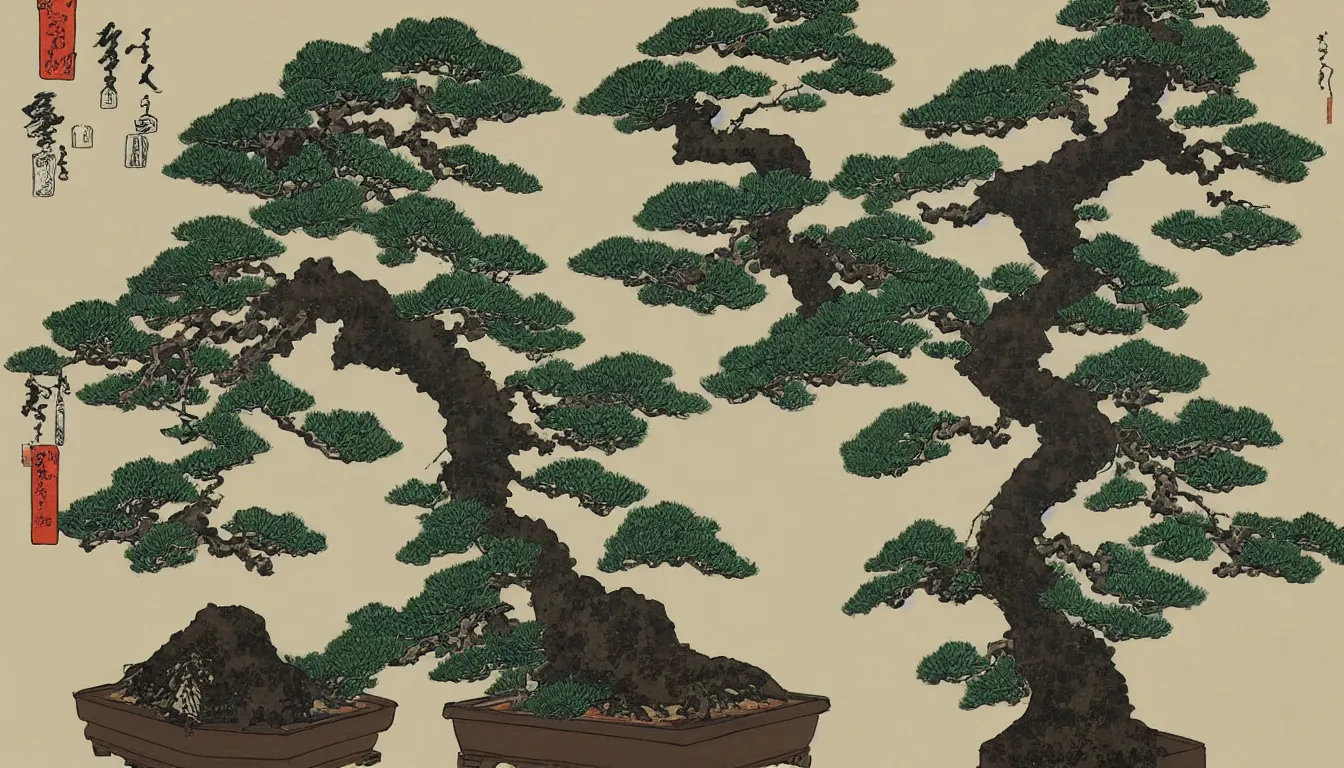 Prompt: bonsai hokusai