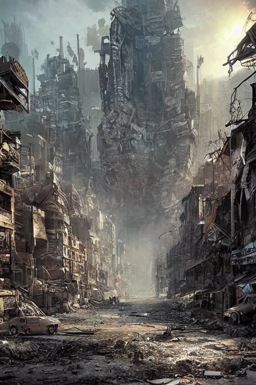 Image similar to postapocalyptic city street by arthur haas, cinematic matte painting