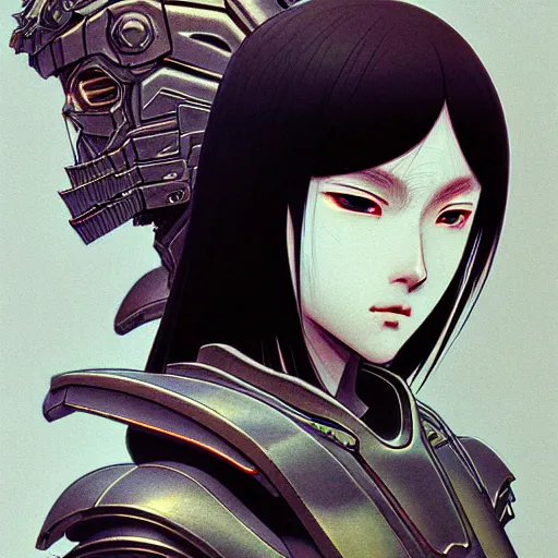 Image similar to prompt : photorealistic cinematic 3 d render of persona portrait soft light painted by takato yamamoto, mecha attributes and armor, inspired by ghost in shell anime, smooth face feature, intricate oil painting, high detail, sharp high detail, manga and anime 1 9 8 0