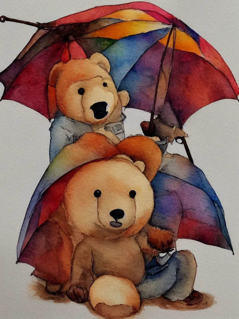 Image similar to autumn a bear with an umbrella watercolor by arti chauhan trending on artstation