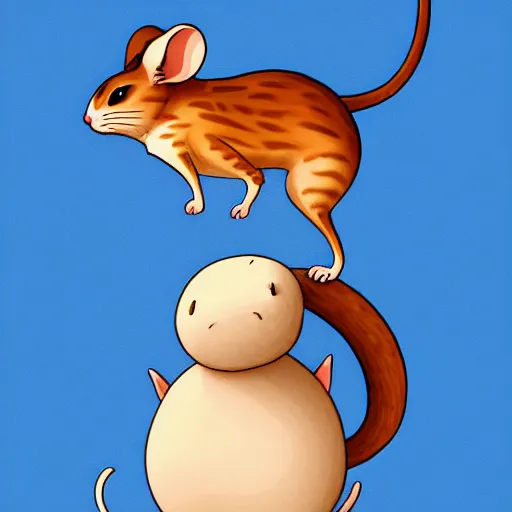 Image similar to a mouse who is riding on the back of a prancing cat, illustration, digital art, trending on artstation