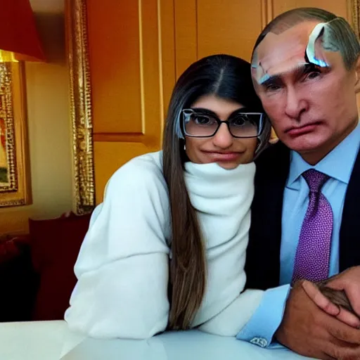 Image similar to mia khalifa with the face of vladimir putin