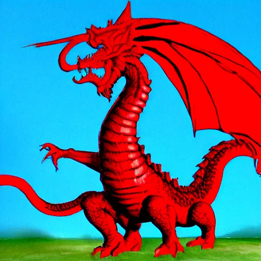 Image similar to a huge red dragon in the style of frank frazzetta