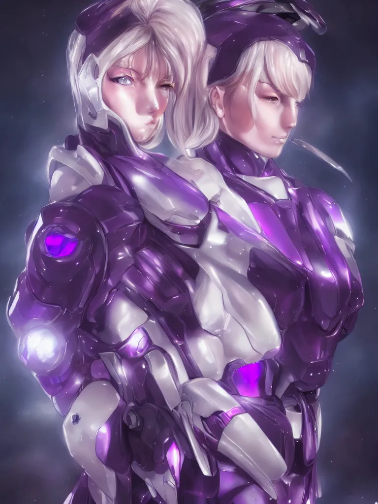 Image similar to A realistic anime portrait of a woman in a Gundam suit with glowing purple, digital painting, by Stanley Artgerm Lau, Sakimichan, WLOP and Rossdraws, digtial painting, trending on ArtStation, SFW version