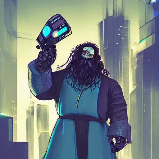 Image similar to cyberpunk robotic hagrid, sharp lines, digital, artstation, colored in