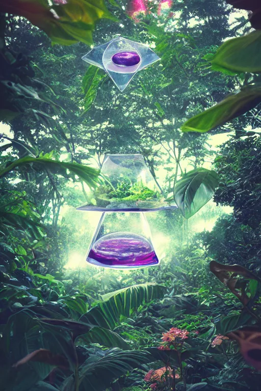 Prompt: agfa vista 4 0 0 photograph of a multi level botanical garden glass spaceship floating in space, synth vibe, vaporwave colors, lens flare, moody lighting, moody vibe, telephoto, 9 0 s vibe, blurry background, grain, tranquil, calm, faded!,