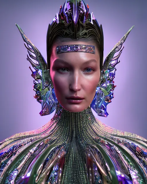 Image similar to a highly detailed metahuman 4 k close up render of an alien goddess bella hadid monument persephone in iris van herpen dress schiaparelli in diamonds crystals swarovski and jewelry iridescent in style of alphonse mucha gustav klimt trending on artstation made in unreal engine 4