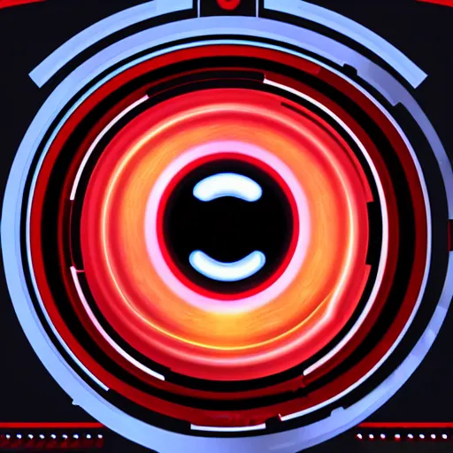 Prompt: Artistic illustration of a cyberpunk style robotic eye in the style of hal-9000