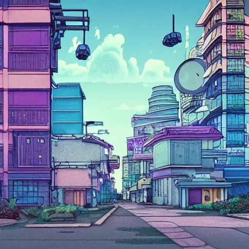 Prompt: realistic synthwave urban grunge cityscape, studio ghibli style