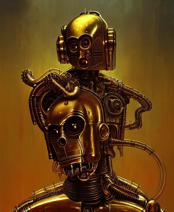 Prompt: demonic c - 3 po, by hr giger and beksinski and stephan martiniere, trending on artstation, 4 k resolution, detailed, high quality, hq artwork