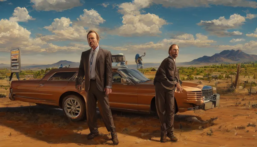 Image similar to concept art of better call saul, wallpaper, cinematic shot, oil painting by jama jurabaev, extremely detailed, brush hard, artstation, high quality, brush stroke