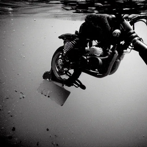 Image similar to Underwater photo of a motorcycle by Trent Parke, clean, detailed, Magnum photos