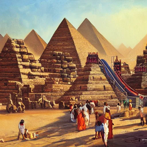 Prompt: a theme park in old egypt, oil painting