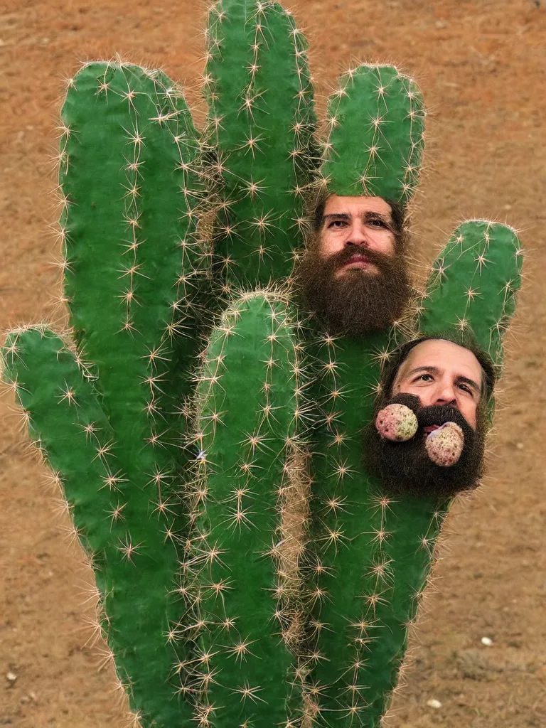 Prompt: a cactus with a beard