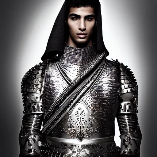 Prompt: a portrait of a beautiful young moroccan male wearing an alexander mcqueen armor , photographed by andrew thomas huang, artistic