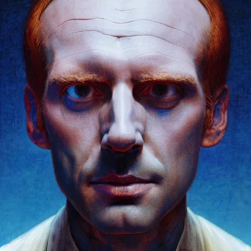 Prompt: Portrait of Emmanuel Macron Masterpiece, person made out of glass, flat background, glowing, wires everywhere, by Edgar Maxence and Ross Tran, Zdzisław Beksiński, and Michael Whelan, distant, gustav dore, H.R. Giger, 8k, octane render
