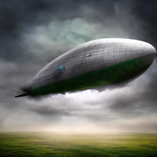 Prompt: green fog clouds with airship, dimensional travel, hd