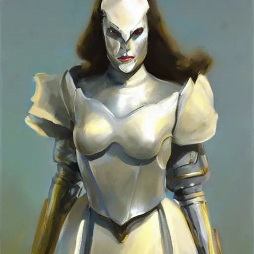 Image similar to greg manchess portrait painting of armored white queen from alice in wonderland as overwatch character, medium shot, asymmetrical, profile picture, organic painting, sunny day, matte painting, bold shapes, hard edges, street art, trending on artstation, by huang guangjian, gil elvgren, ruan jia, randy vargas, greg rutkowski