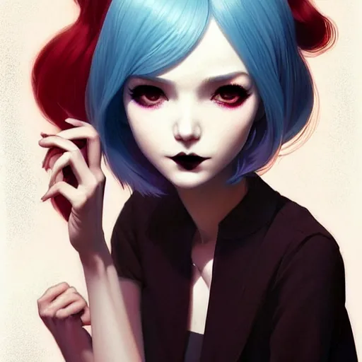 Prompt: a beautiful slim goth girl, art by ilya kuvshinov and lois van baarle and ross tran and range murata and artgerm and andy warhol, norman rockwell, photograph realism, highly detailed, intricate, sharp focus, mystical trending on artstation hq, deviantart, pinterest, unreal engine 5, 4 k uhd image