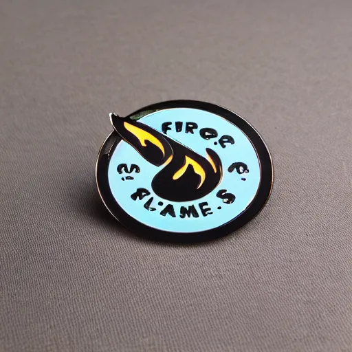 Image similar to a photo of a retro 8 0 s clean fire flames warning enamel pin, studio lighting, behance