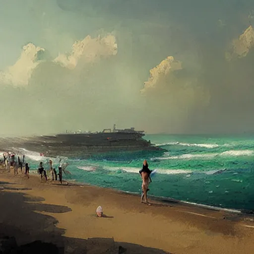 Image similar to a beach in singapore, by greg rutkowski