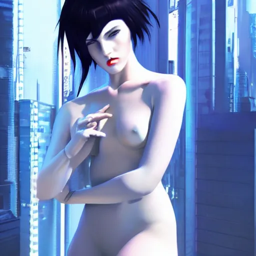 Image similar to ghost in the shell inspired avant-garde art, deco fashion, highly detailed, photorealistic portrait, bright studio setting, studio lighting, crisp quality and light reflections, unreal engine 5 quality render