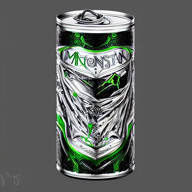 Image similar to aluminian can of monster energy drink, intricate and very very beautiful and elegant, highly detailed, digital painting, artstation, concept art, smooth and sharp focus, illustration