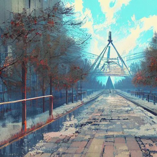 Prompt: chernobyl pixiv scenery art, painted by Makoto Shinkai