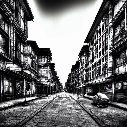 Image similar to black and white photo of street city, deep dream