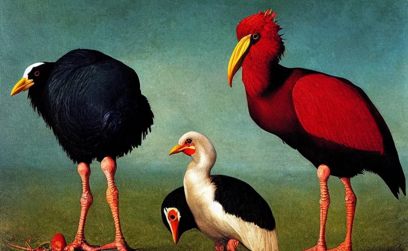 Image similar to a group of pukeko in the style of Caravaggio, digital art, high quality, highly detailed, high coherence, anatomically correct, Caravaggio, concept art, golden bay abel tasman new zealand, marterpiece