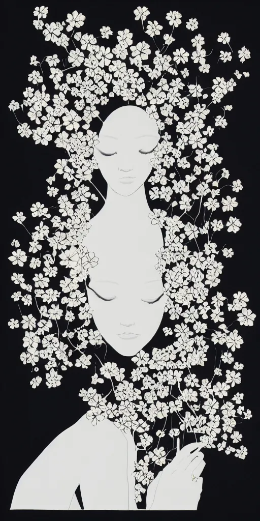 Image similar to silhouette in shape of woman face, goddess of greek mythology, orthodox saint, beautiful raking sunlight, nemophila flowers. amalgamation of leaves and flowers. balenciaga, intricate complexity. black matte paper, cut paper texture. coarse gritby. by Jeffrey Catherine Jones, James jean, Miho Hirano, Hayao Miyazaki. cel shading. Full of light-blue and silver and white layers. Exquisite detail 8K